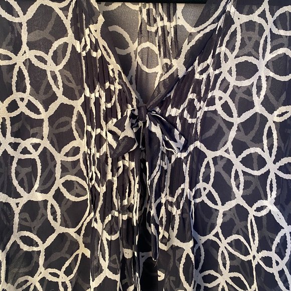 Vintage Sheer Flowy Patterned Blouse with Bow, S/M - Picture 3 of 4